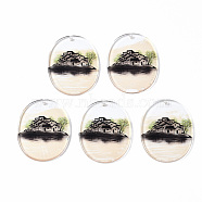Transparent Printed Acrylic Pendants, Oval with House, Colorful, 38x30x2.5mm, Hole: 1.6mm(KY-S163-299)