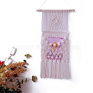 Bohemian Macrame Woven Cotton Magazine Holder, Wall Hanging Tassel Plants Storage Bag for Home Bedroom Decoration, Old Lace, 700x400mm(PW-WG34399-01)