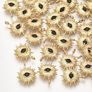 Brass Charms, with Cubic Zirconia, Eye, Real 18K Gold Plated, Black, 14x12x2mm, Hole: 1mm(KK-T035-136)