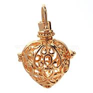 Rack Plating Brass Cage Pendants, For Chime Ball Pendant Necklaces Making, Heart, Golden, 29x25x20mm, Hole: 5x5mm, inner measure: 17x17mm(KK-S751-060G)