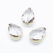 Faceted Glass Beads, with Brass Findings, teardrop, Golden, Clear, 18x13x8mm, Hole: 1mm(GLAA-F071-18x13mm-G10)