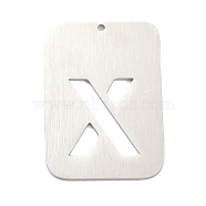 304 Stainless Steel Pendants, Rectangle with Alphabet, Hollow, Letter.X, 32x22x1mm, Hole: 1.5mm(STAS-K216-49X-P)