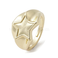 Brass Adjustable Rings, Star, Real 18K Gold Plated, Inner Diameter: 18.2mm(RJEW-K257-76G)
