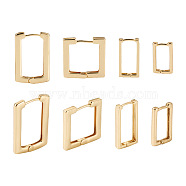 Pandahall 8Pcs 4 Size Brass Rectangle Hoop Earrings for Women, Real 14K Gold Plated, 15~29x9~20x2~3mm, Pin: 0.7~0.8mm, 2Pcs/style(EJEW-TA0001-12)
