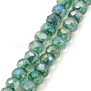 Spray Painted Imitation Jade Glass Beads Strands, AB Color Plated, Faceted, Round, Sea Green, 4x3.5mm, Hole: 1mm, about 135pcs/strand, 18.90''(48cm)(GLAA-P058-01A-05)
