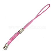 Cord Loop with Alloy Findings and Nylon Cord, Hot Pink, about 4mm wide, 7~7.5cm long, hole: 2mm(X-SCW023-6)