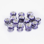 Large Hole Rondelle Resin European Beads, with Silver Tone Brass Cores, Medium Purple, 14x9mm, Hole: 5mm(RPDL-P003-A009)