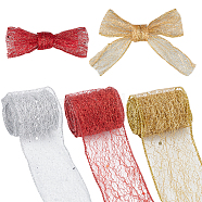 9 Bags 3 Colors Sparkle Cloth Glitter Mesh Wired Ribbons for Christmas Party Decorations, DIY Craft, Gift Wrapping, Mixed Color, 1-3/4~1-7/8 inch(43~48mm), about 2.19 Yards(2m)/Box, 3 bags/color(OCOR-NB0001-77)