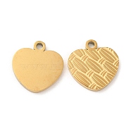 Ion Plating(IP) 316L Surgical Stainless Steel Charms, Textured, Heart Charms, Real 18K Gold Plated, 12.5x12x1mm, Hole: 1.4mm(STAS-F297-05G)