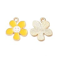 Alloy Enamel Pendants, Flower with Smiling Face Charm, Cadmium Free & Nickel Free & Lead Free, Golden, Gold, 21.2~21.3x18x1.4~1.5mm, Hole: 2~2.2mm(ENAM-C009-01G-02)