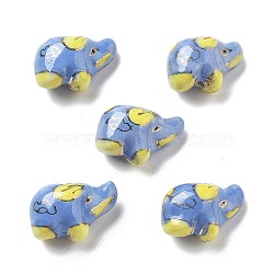 Handmade Porcelain Beads, Ornamental with Gold, Elephant, Cornflower Blue, 12~13x10.5x17.5~19mm, Hole: 2mm(PORC-L079-07)