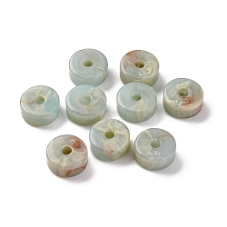 Acrylic Beads, Imitation Shoushan Beads, Flat Round, Dark Sea Green, 9.5x4.5mm, Hole: 2mm, About: 1515pcs/500g(OACR-Z025-08)