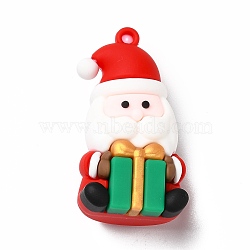 Christmas PVC Plastic Pendants, Father Christmas with Gift, Red, 48x25.5x19mm, Hole: 3mm(KY-C009-03)