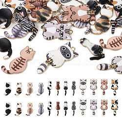 24Pcs 12 Styles Rack Plating Alloy Enamel Pendants, Cat Charm, Mixed Color, 30~38x10~15.7x2~3mm, Hole: 1.5~2mm, 2pcs/style(ENAM-TA0001-47)