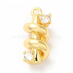 Brass Micro Pave Cubic Zirconia Pendants, Spiral, Golden, 16x7.5x7mm, Hole: 1.2mm(ZIRC-P113-01G)