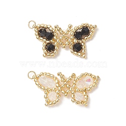 2Pcs 2 Color Glass Seed Beaded Pendants, with Golden Plated 304 Stainless Steel Jump Rings, Butterfly Charms, Black and White, 19x29.5x4mm, Hole: 2.5mm, 1Pc/color(PALLOY-MZ00104)