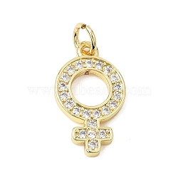 Brass Micro Pave Clear Cubic Zirconia Pendants, Female Symbol Charms, Rack Plating, Long-Lasting Plated, Cadmium Free & Lead Free, Real 18K Gold Plated, 18x10.5x2mm, Hole: 3mm(CU-CBA3C32-05G)