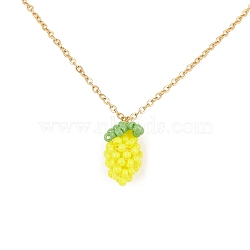 Glass Seed Beaded Lemon Pendant Necklace with 304 Stainless Steel Cable Chains, Golden, 15.75 inch(40cm)(NJEW-MZ00022)