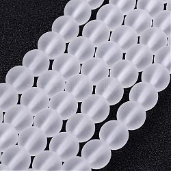Frosted Glass Bead Strands, Round, Clear, 6mm, Hole: 1mm, about 68pcs/strand, 15.7 inch(X-GLAA-G016-6mm-01)