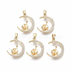 Brass Cubic Zirconia Peg Bails Pendants, for Half Drilled Bead, Nickel Free, with Brass Snap on Bails, Moon, Real 18K Gold Plated, Clear, 19x16x3.5mm, Hole: 4x3mm, Pin: 0.9mm(for half drilled beads)
(KK-N233-025-NF)
