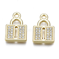 Alloy Pendants, with Crystal Rhinestone, Cadmium Free & Nickel Free & Lead Free, Lock, Light Gold, 17x11x2mm, Hole: 1.8mm(PALLOY-S132-261-NR)