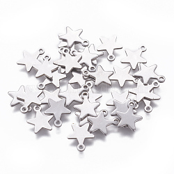 304 Stainless Steel Charms, Star, Stainless Steel Color, 10x8x0.8mm, Hole: 1.4mm(STAS-L234-069P)