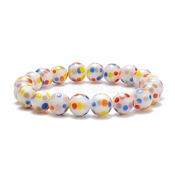 Dot Pattern Lampwork Round Beaded Stretch Bracelet for Women, Colorful, Inner Diameter: 2-1/4 inch(5.7cm), Beads: 10mm(BJEW-JB08225)