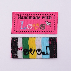 Woven Sewing Labels, Cloth Labels, for Sewing, Knitting, Crafts, Word Handmade & Word Love & Heart, Hot Pink, 25x50x0.5mm(FIND-TAC0005-03B)