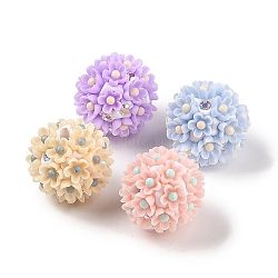 Handmade Polymer Clay Rhinestone Beads, with Acrylic, Round with Flower, Mixed Color, 20~21mm, Hole: 2mm(CLAY-H003-03)