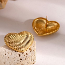 304 Stainless Steel Stud Earrings, Heart, Real 18K Gold Plated, 27.5x30.5mm(EJEW-C137-01G)