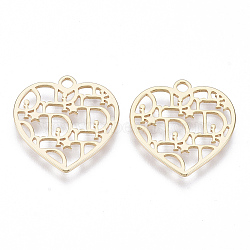 Brass Pendants, Nickel Free, Heart, Real 18K Gold Plated, 19x18x1mm, Hole: 1.8mm(KK-N231-44-NF)