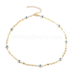 Evil Eye Brass Enamel Link Chain Necklaces, with Flat Sequin Chains and 304 Stainless Steel Lobster Claw Clasps, Golden, 15-7/8 inch(40.4cm)(NJEW-JN03201)