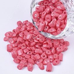 6/0 Baking Paint Glass Seed Beads, Oblique Cut Beads, Opaque Colours, Light Coral, 6/0, 4~8x3.5~4.5x2.5~3mm, Hole: 0.9mm, about 5000pcs/bag(SEED-S034-A10)