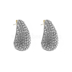 Alloy Rhinestone Stud Earring, Teardrop, Golden, Crystal, 32x18mm(PW-WGC5144-07)