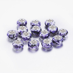 Large Hole Rondelle Resin European Beads, with Silver Tone Brass Cores, Medium Purple, 14x9mm, Hole: 5mm(RPDL-P003-A009)
