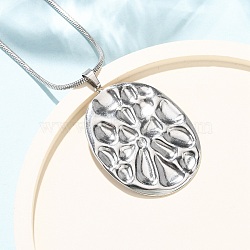 304 Stainless Steel Textured Oval Pendant Necklaces for Women, Stainless Steel Color, 17.87 inch(45.4cm)(NJEW-C117-01B-P)
