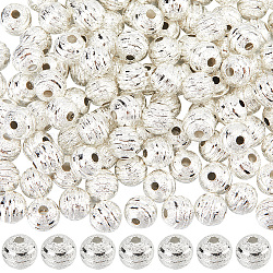 180Pcs Textured Round Brass Beads, Spacer Beads, Silver, 6mm, Hole: 1.2mm(KK-SC0005-50)