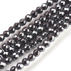 Non-Magnetic Synthetic Hematite Beads Strands, Faceted, Round, Black, 2mm, Hole: 0.8mm, about 210pcs/strand, 16 inch(HEMA-2D)