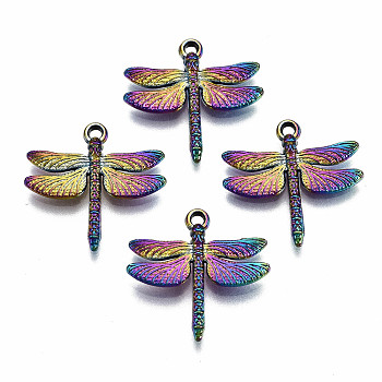 Rainbow Color Alloy Pendants, Cadmium Free & Lead Free, Dragonfly, 17.5x18x2mm, Hole: 1.2mm
