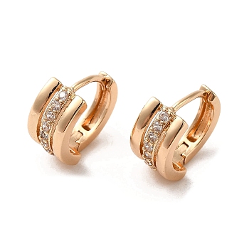 Brass Micro Pave Cubic Zirconia Hoop Earrings, Rectangle, Light Gold, 13.5x7mm