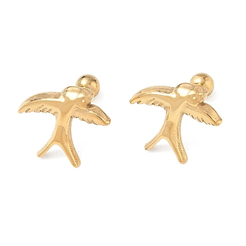 304 Stainless Steel Bird Cartilage Earrings, Real 18K Gold Plated, Swallow, 13x15.5mm