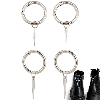 4Pcs 2 Styles Cone Spike Alloy Shoe Charms, with Zinc Alloy Spring Gate Rings, Platinum, 58~68mm, 2pcs/style