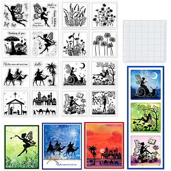 4 Sets 4 Styles Fairy & Camel PVC Stamp, for DIY Scrapbooking, with 1Pc Acrylic Stamping Blocks Tools, Mixed Shapes, 55x55mm, 1 set/style