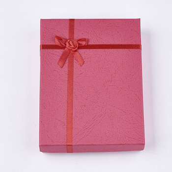 Jewelry Cardboard Boxes with Flower(Color Random Delivery) and Sponge Inside, Rectangle, Red, 160x120x30mm