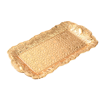 Rectangle Brass Jewelry Plate, Embossed Jewelry Makeup Display Tray, Golden, 210x112x13.5mm