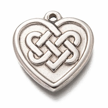304 Stainless Steel Pendants, Heart with Knot, Stainless Steel Color, 19x18x2.5mm, Hole: 1.4mm
