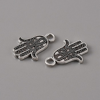 Tibetan Style Alloy Pendants, Hamsa Hand/Hand of Miriam, Antique Silver, 19x13x1.5mm, Hole: 2mm