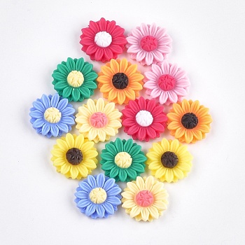 Resin Cabochons, Sunflower, Mixed Color, 15x5mm