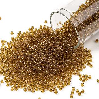 TOHO Round Seed Beads, Japanese Seed Beads, (2156) Inside Color Crystal/Golden Amber, 11/0, 2.2mm, Hole: 0.8mm, about 1110pcs/10g