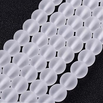 Frosted Glass Bead Strands, Round, Clear, 6mm, Hole: 1mm, about 68pcs/strand, 15.7 inch